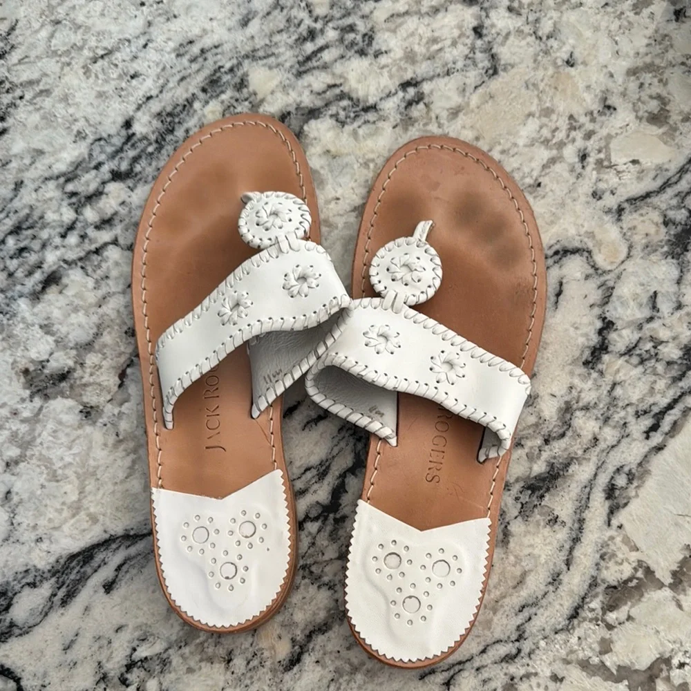 Jack Rogers White Leather Sandals size 11 - Picture 1 of 3